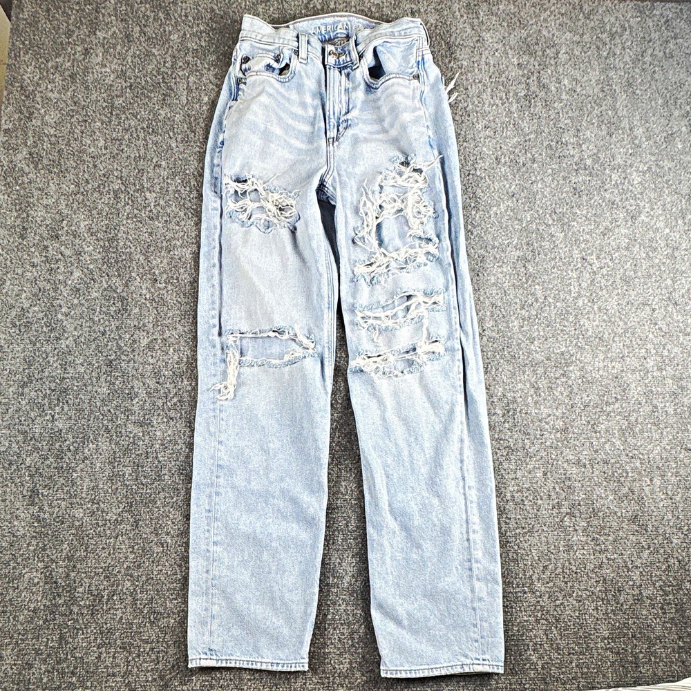 American Eagle Highest Rise Baggy Straight Distressed Jeans - Size 2 Regular